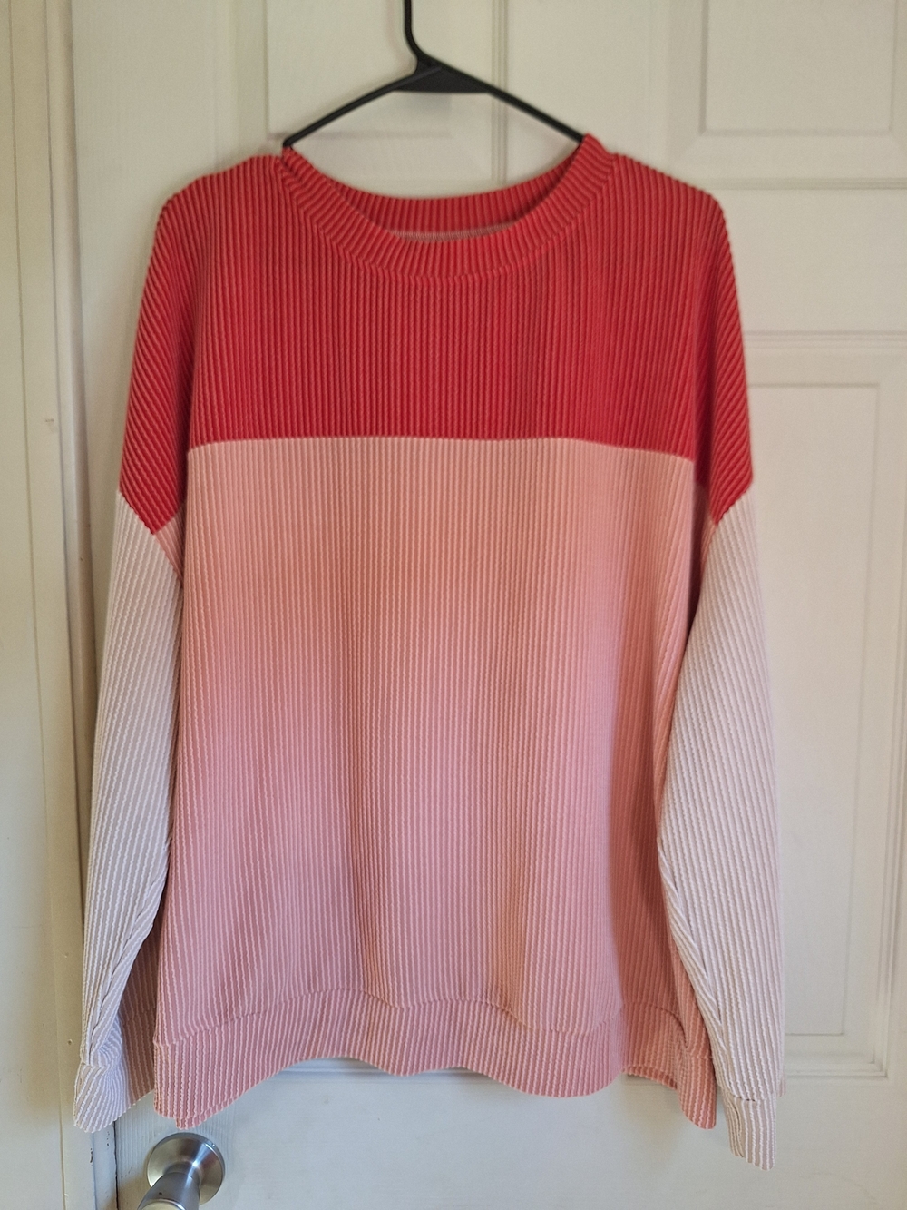 Women's Colorblock Ribbed Pullover - Red, Coral, Cream Size 2X